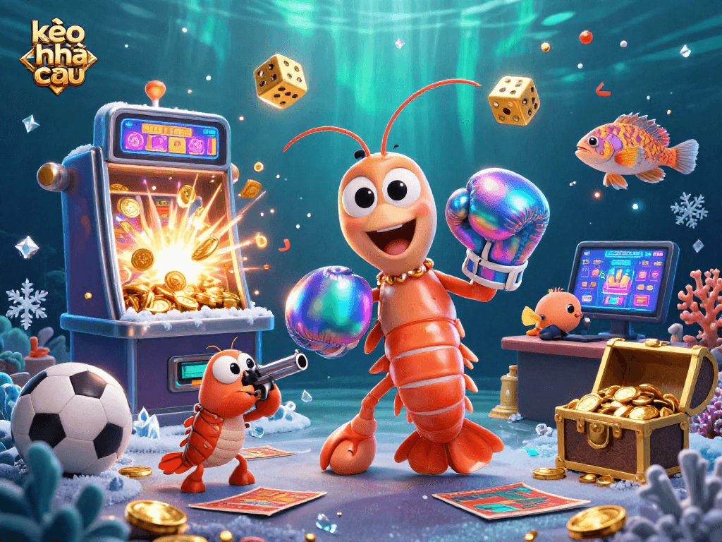 Experience kèo nhà cái with dynamic sports betting and casino elements in a vibrant 3D illustration.