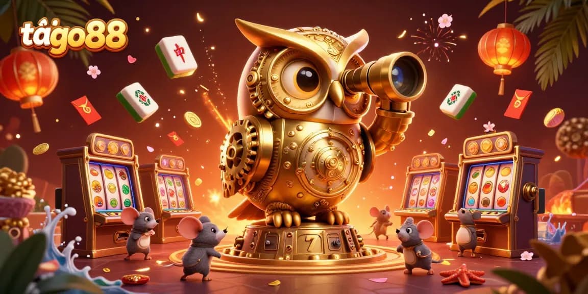 Play exciting games with tải go88 while enjoying a vibrant casino scene featuring a magical owl and dynamic elements.