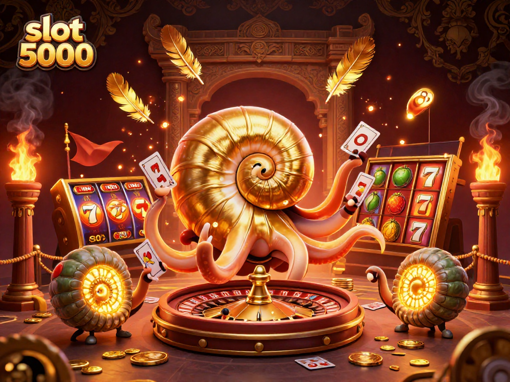 Engage in exciting slot 5000 gameplay as the ancient nautilus spins lucky jackpots and glowing golden cards.