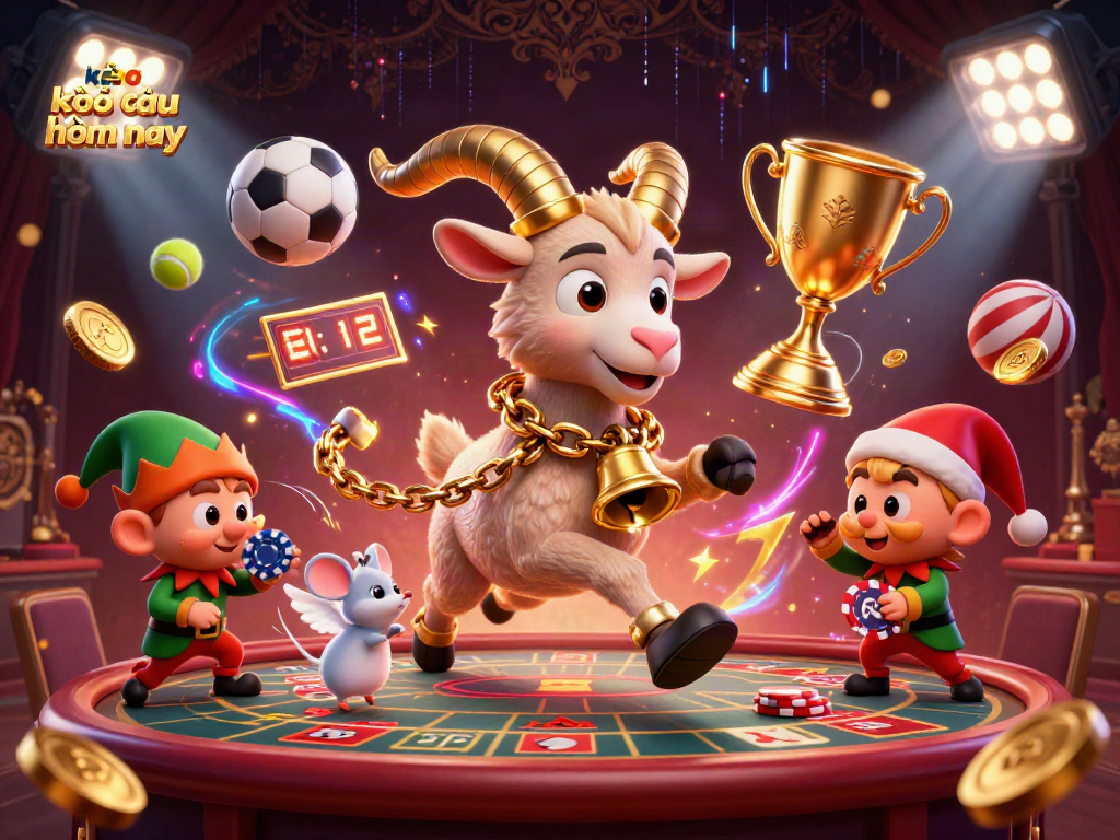 Engage in kèo nhà cái hôm nay with a festive Krampus casino scene featuring characters and sports elements.