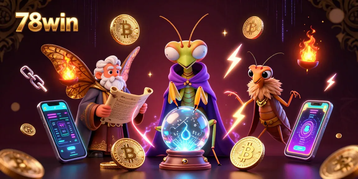 Embrace winning strategies at 78win with a vibrant casino scene featuring mystical characters and crypto elements.