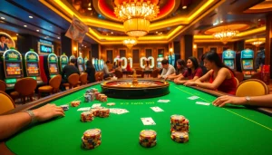 Casino scene showcasing k9k9 poker action with vibrant lighting and elegant decor.