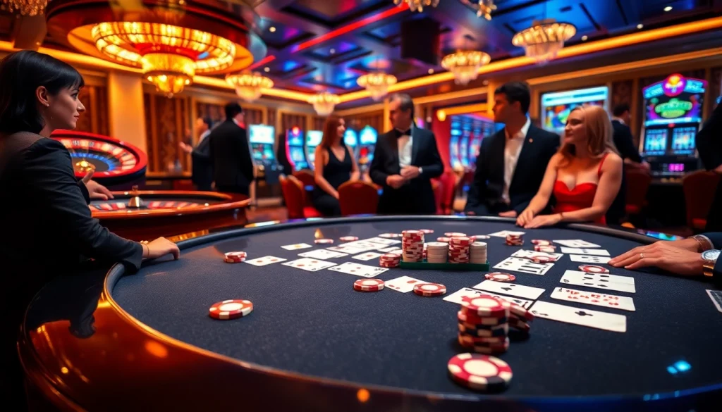 Exciting poker action at 33win casino with vibrant chips and warm lighting.