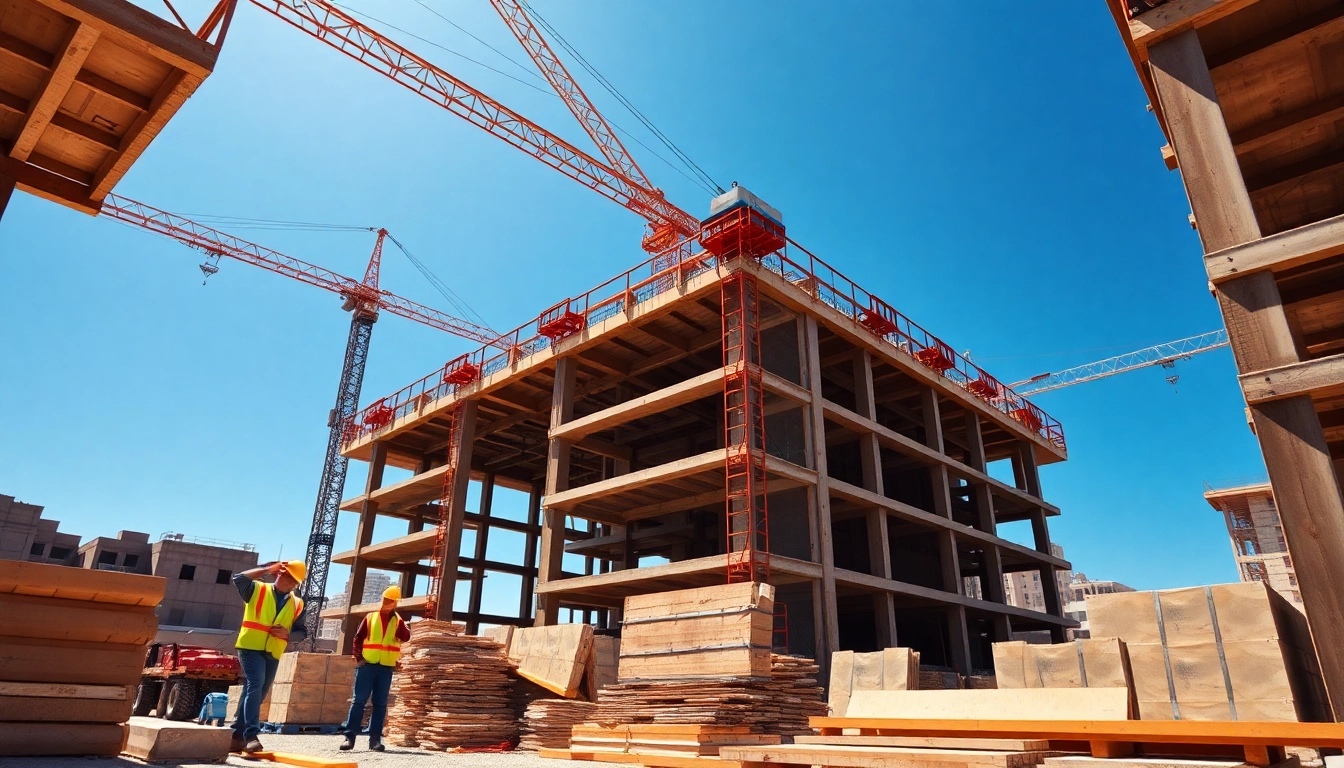 Dynamic Texas construction news scene showcasing workers and machinery in action.