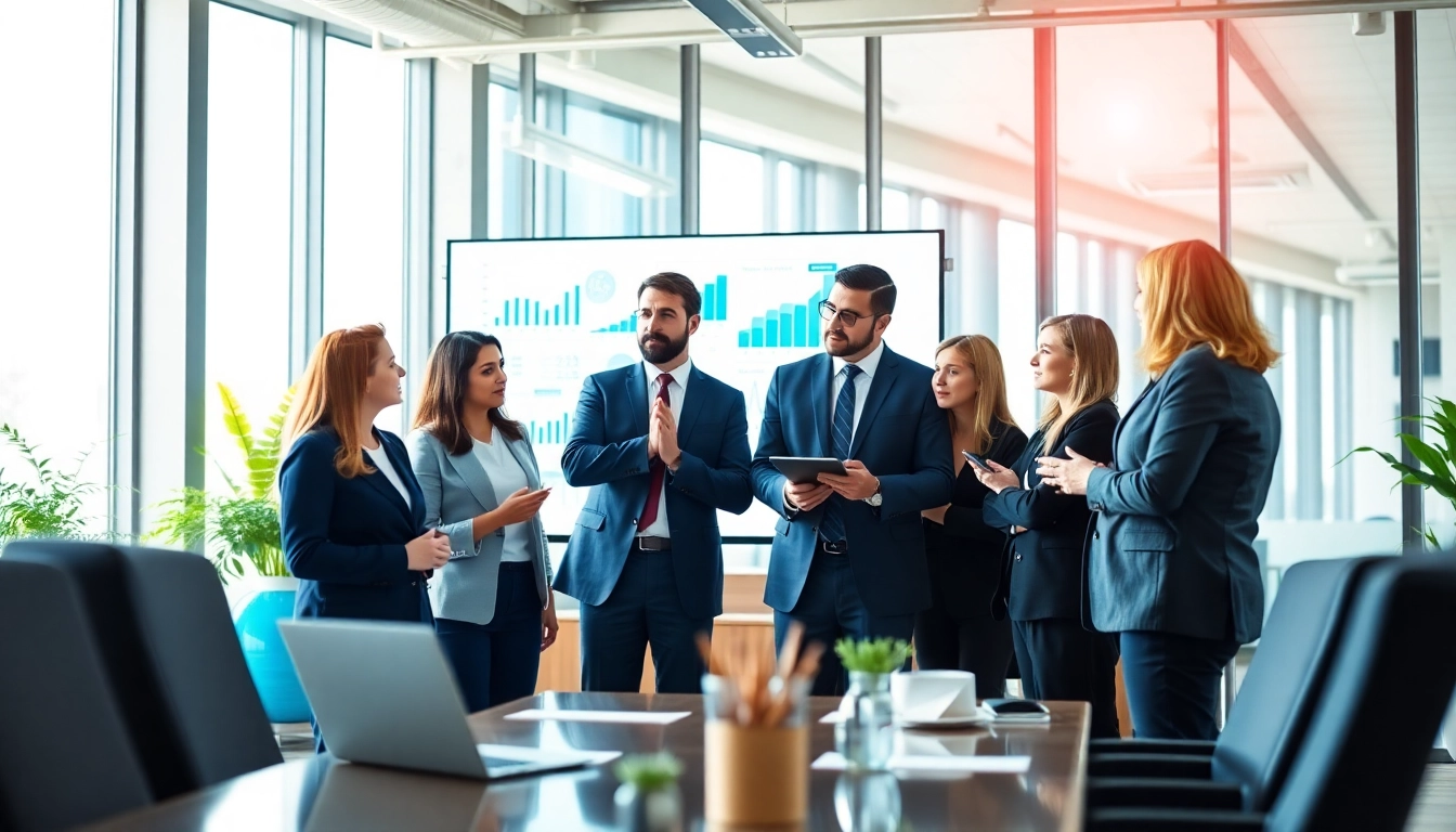 Team of Quickplus Business Consultants collaborating in a modern office environment.