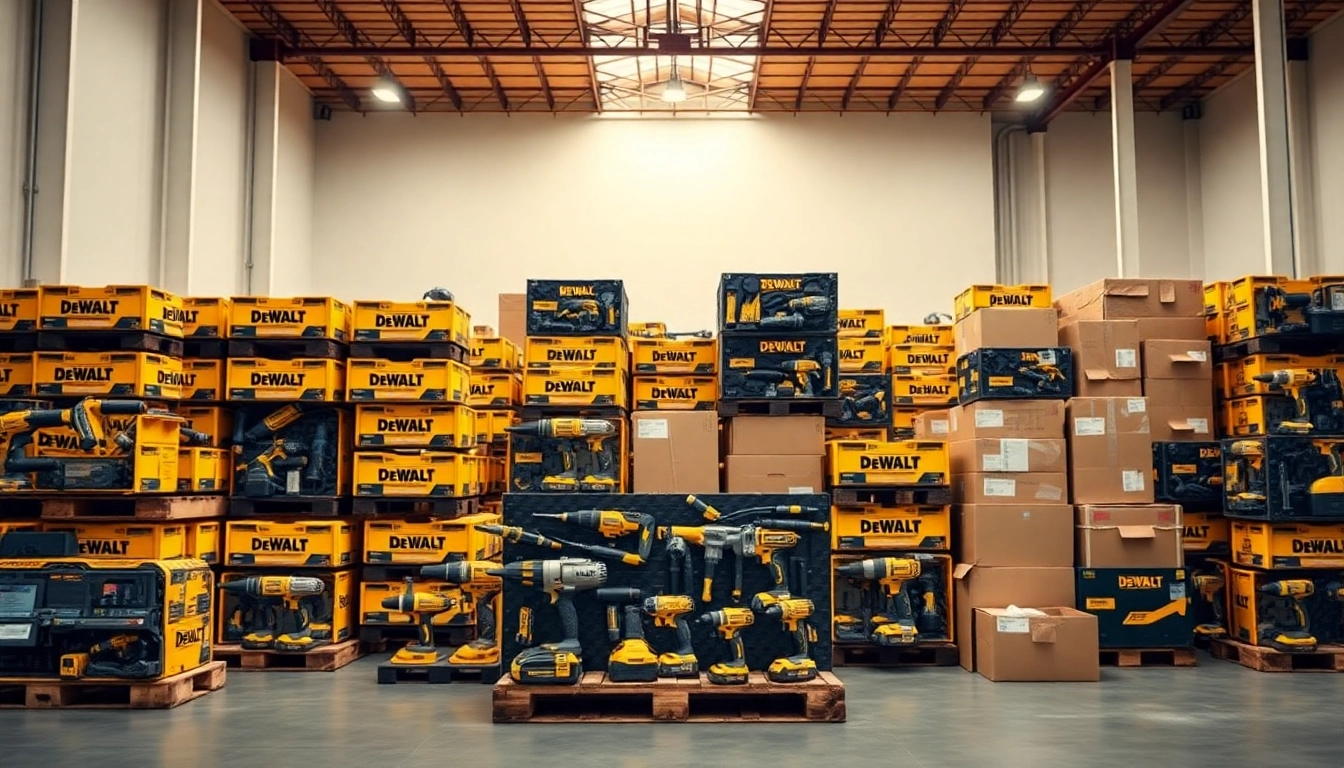 Explore Best Mix DeWalt Tools Pallets (50 Units) | Wholesale Liquidation & Nationwide Shipping showcasing top tools in a warehouse.