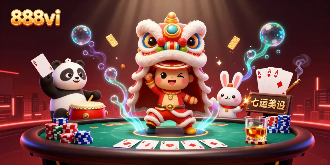 Engage in thrilling gambling with 888vi, featuring vibrant scenes of poker excitement and festive celebrations.