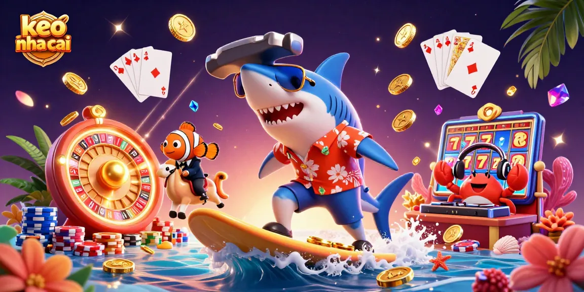 Experience the thrill of keo nha cai with colorful casino fun featuring a shark and vibrant game elements.