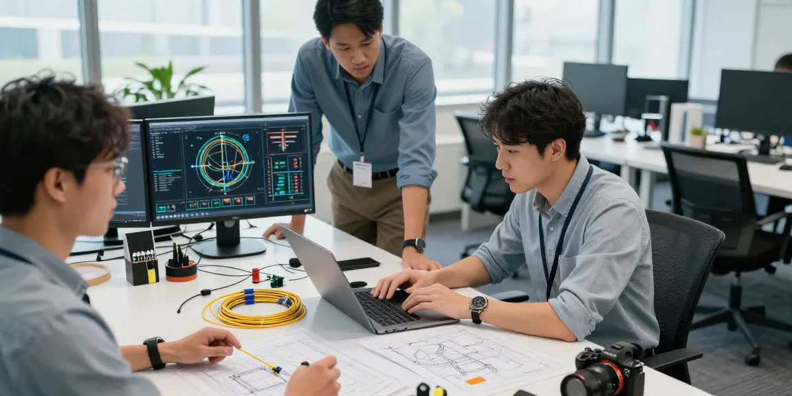 Engineers discussing fc fiber optic solutions in a modern workspace.